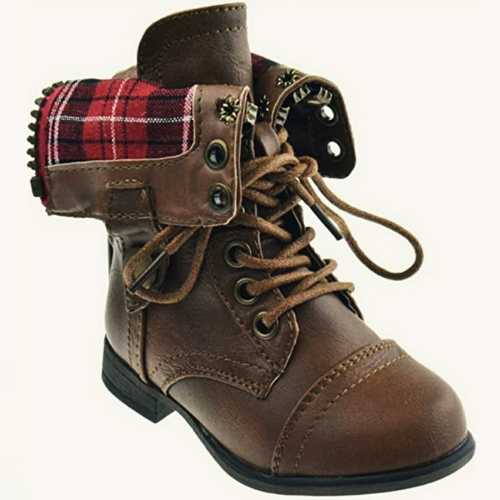 Toddler brown combat style booties